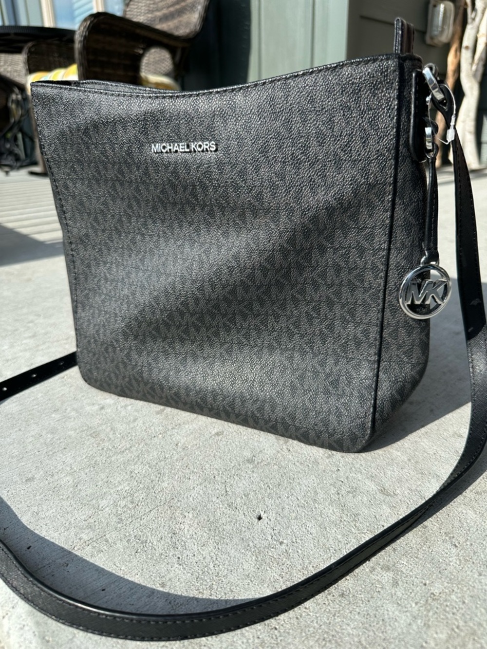 Michael Kors Black MK Logo Crossbody with Silver Charm - Picture 3 of 6